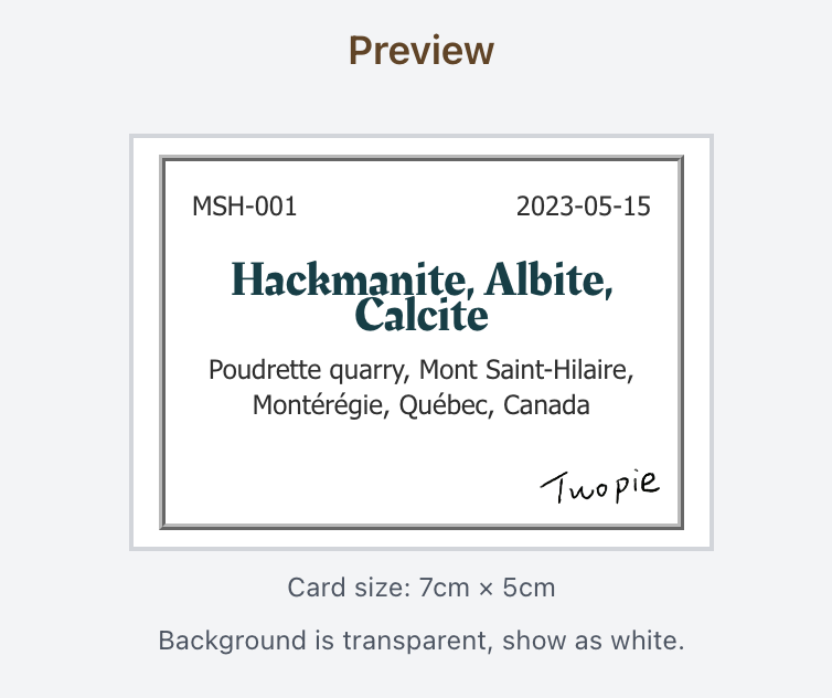 Label Card Example
